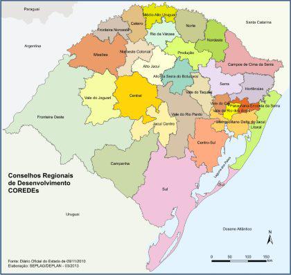 Map of Regional Development Councils (Coredes) in the state of Rio Grande do Sul, Brazil